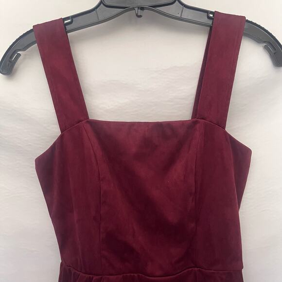 MI AMI Faux Suede Jumper Dress Sz XS Burgundy Y2k Dark Academia Retro Stretchy - Picture 2 of 12